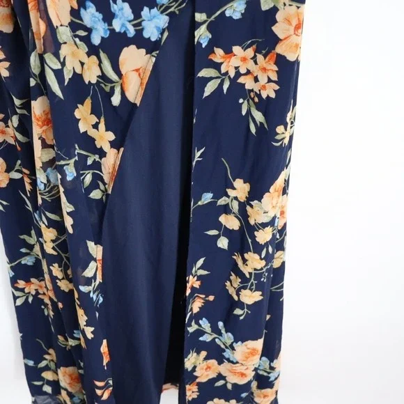 Lulus Elegant Admiration One Shoulder Maxi Dress Womens Medium Navy Blue Floral - Picture 7 of 9